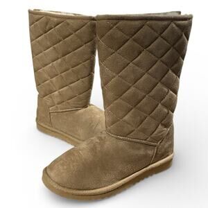 Areopostale Quilted Winter Boots Womens 8 Beige Faux Fur Zip Back Soft